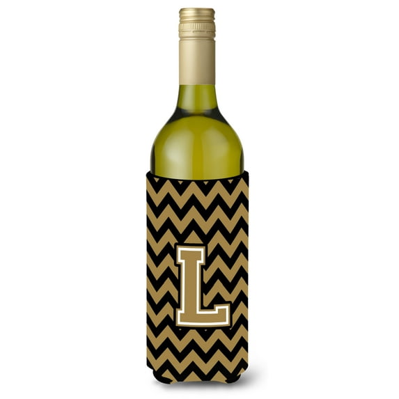 Letter L Chevron Black and Gold Wine Bottle Hugger