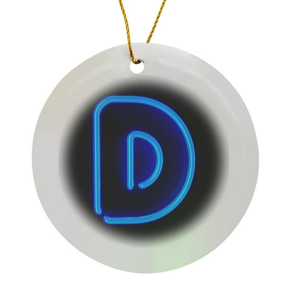 3drose, Monogram Letter D Abstract Neon Blue Lit Shining Illuminated, Circle Porcelain Ornament