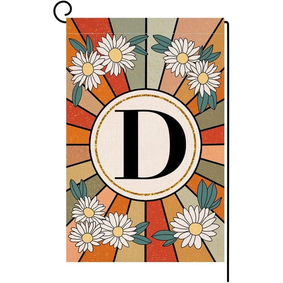 Monogram Letter D Garden Flag Summer Daisy 12x18 Vertical Double Sided Spring Floral Outside Decorations Small Burlap Family Last Name Initial Yard Flag