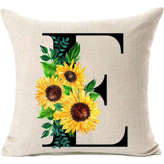 Monogram Letter E Sunflower Pillow Covers 18x18 Inch,Spring Decor Throw Pillow Case Cushion Cover Summer Farmhouse Decor for Couch Sofa,Family Last Name Initial Pillow Case,Home Decorations