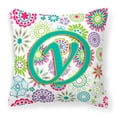 thumbnail image 1 of Monogram Letter Flowers Fabric Decorative Pillow, 1 of 4