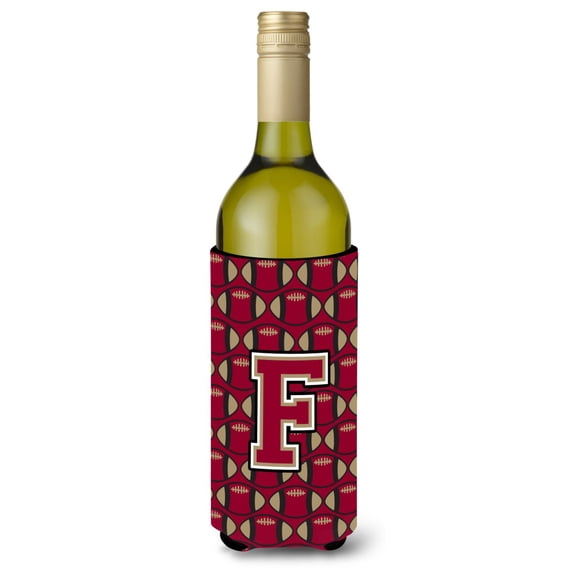 Carolines Treasures CJ1078-FLITERK Letter F Football Garnet and Gold Wine Bottle Beverage Insulator Hugger , Wine