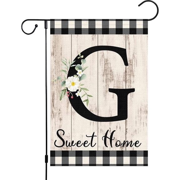 Monogram Letter G Initial Garden Flag 12.5x18 Double Sided Burlap, Small Vertical Welcome Initial Family Last Name Personalized Sweet Home Flag Outdoor Decoration (ONLY FLAG)