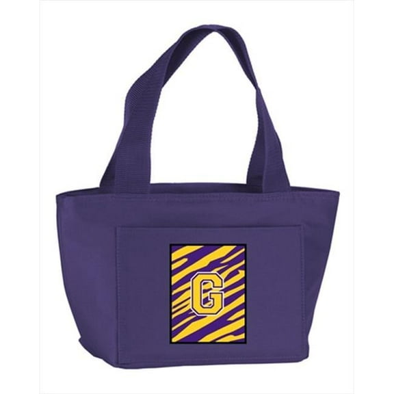 Monogram Letter G - Tiger Stripe- Purple Insulated Cooler Lunch Bag