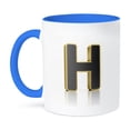 thumbnail image 1 of 3dRose, Monogram letter H in golden metal with perforated front in gray, 11oz Two-Tone Blue Mug, 1 of 7
