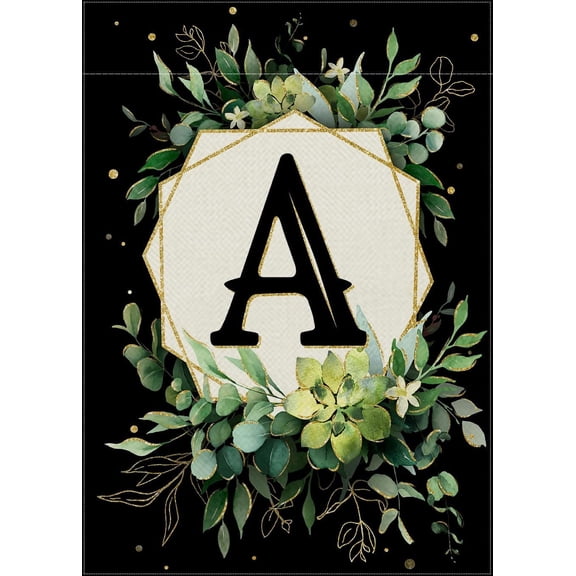 Monogram Letter K Black Small Garden Flag, Family Last Name Initial Wreath Decorative Yard Outside Decorations, Spring Summer Eucalyptus Leaves Outdoor Home Decor Double Sided 12 x 18