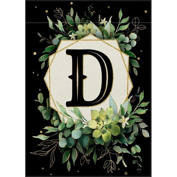 Monogram Letter K Black Small Garden Flag, Family Last Name Initial Wreath Decorative Yard Outside Decorations, Spring Summer Eucalyptus Leaves Outdoor Home Decor Double Sided 12 x 18