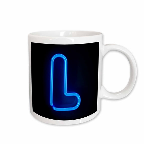 3drose, Monogram Letter L Abstract Neon Blue Lit Shining Illuminated, 11oz Mug