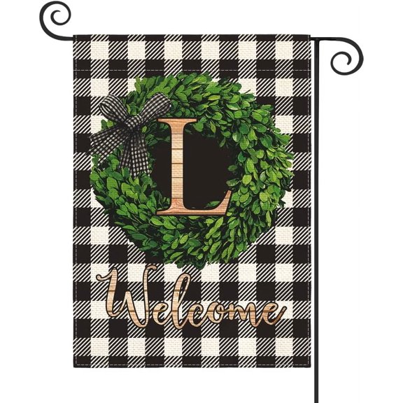 Monogram Letter L Garden Flag 12x18 Inch Double Sided Outside, Buffalo Plaid Family Last Name Initial Yard Outdoor Decoration