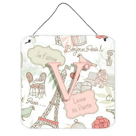 Carolines Treasures CJ2002-VDS66 Letter V Love In Paris Pink Wall and Door Hanging Prints