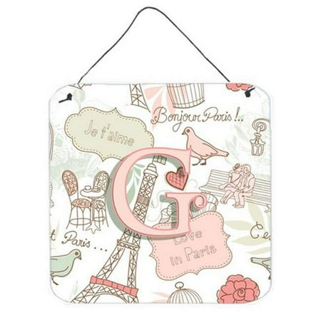 Caroline's Treasures CJ2002-GDS66 Letter G Love in Paris Pink Wall or Door Hanging Prints, 6HX6W, multicolor