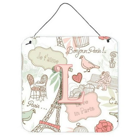 Caroline's Treasures CJ2002-LDS66 Letter L Love in Paris Pink Wall or Door Hanging Prints, 6HX6W, multicolor