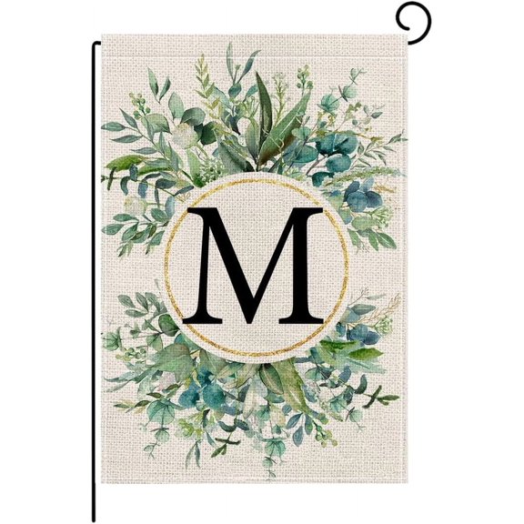 Monogram Letter M Floral Garden Flag 12x18 Inch Double Sided Outdoor Small Burlap Last Name Initial Yard Flag