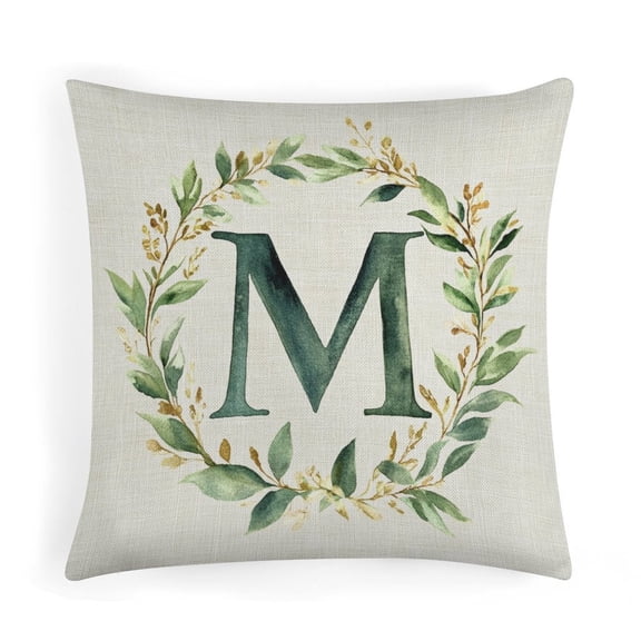 Monogram Letter M Floral Pillowcases 18"x18" Family Last Name Initial Farmhouse Pillow Cover Decorative Pillows for Sofa Bed Party