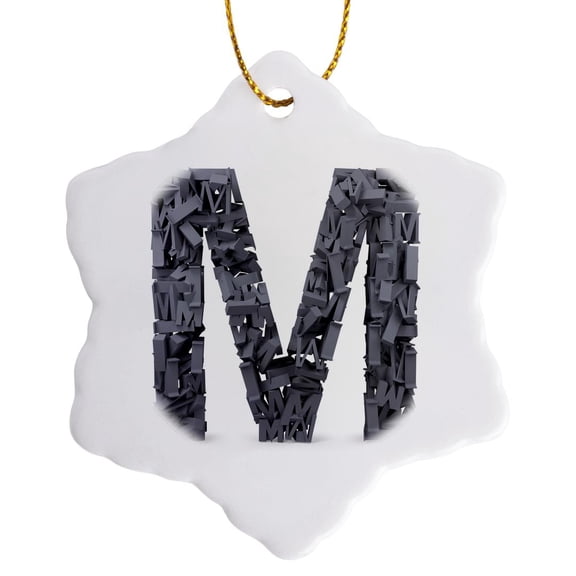 Monogram Letter M Made Out Of Many Ms, 3 inch Snowflake Porcelain Ornament