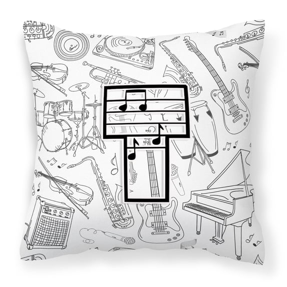 Monogram Letter Musical Note Fabric Decorative Pillow
