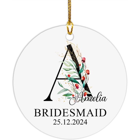 Monogram Letter Name Ornament for Bridesmaid Besties, Personalized Bridesmaid Christmas Ornament with Name & Date, Wedding Decor, Bridesmaid Decoration 2025, Initial Name Bridesmaid Ornament fNXbUa