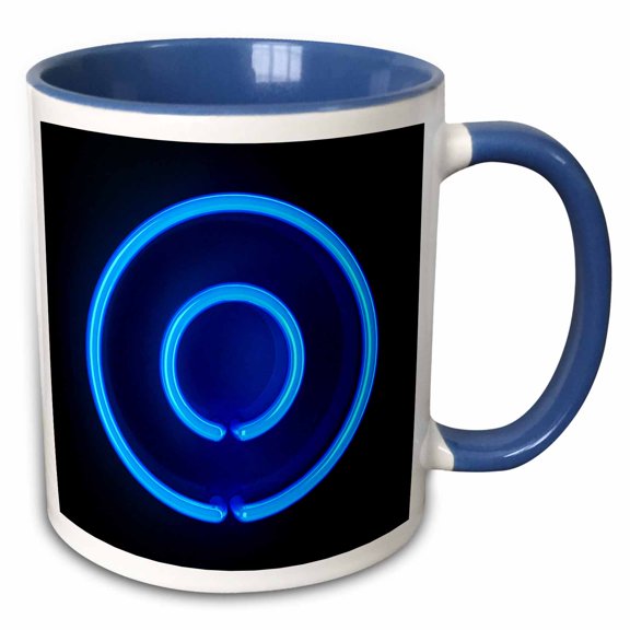 3drose, Monogram Letter O Abstract Neon Blue Lit Shining Illuminated, 15oz Two-tone Blue Mug