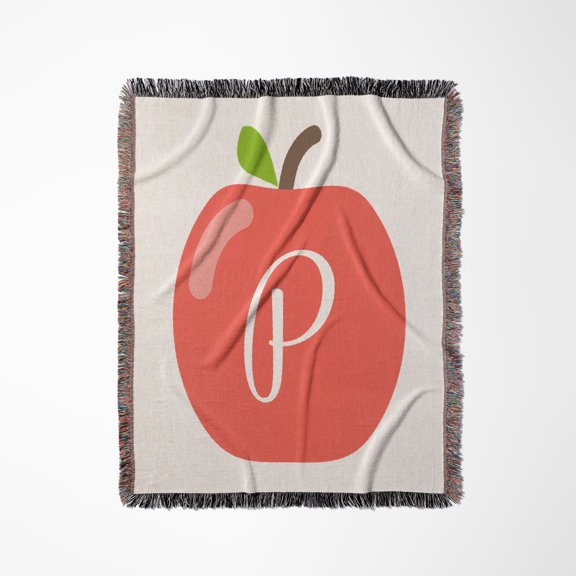 Monogram Letter P Inside A Red Apple On A White Background., Woven Blanket