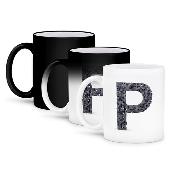 3dRose, Monogram Letter P made out of many Ps, 11oz Magic Transforming Mug