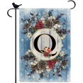 thumbnail image 1 of Monogram Letter Q Winter Small Garden Flag Burlap Family Last Name Initial Yard Flag 12.5 x 18 Inch Snow Red Birds Floral Garden Flag Vertical Holiday Outdoor Farmhouse Decoration, 1 of 6
