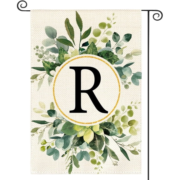 Monogram Letter R Floral Garden Flag 12x18 Inch Double Sided Outside, Family Last Name Initial Yard Outdoor Decoration