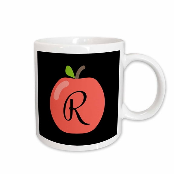 3drose, Monogram Letter R Inside a Red Apple on a Black Background., 15oz Mug
