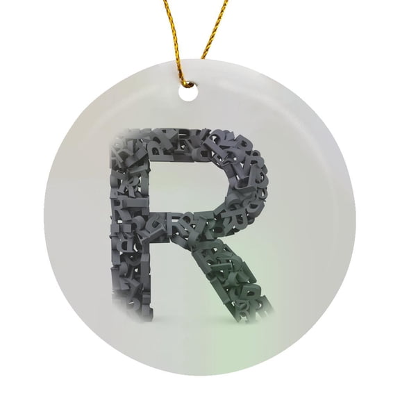 Monogram Letter R Made Out Of Many Rs, Circle Porcelain Ornament
