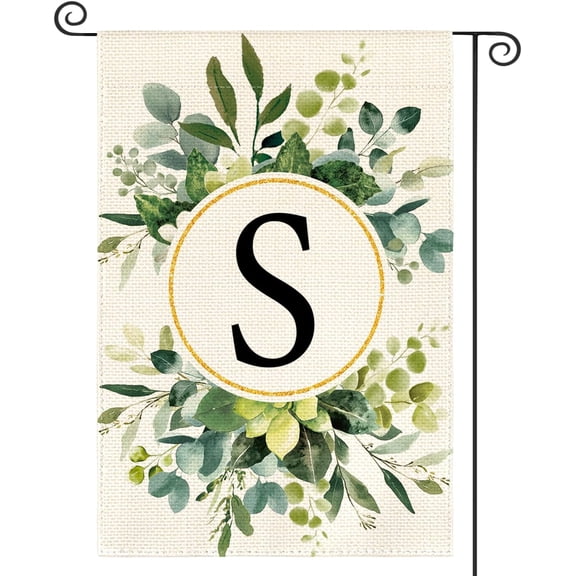 Monogram Letter S Floral Garden Flag 12x18 Inch Double Sided Outside, Family Last Name Initial Yard Outdoor Decoration