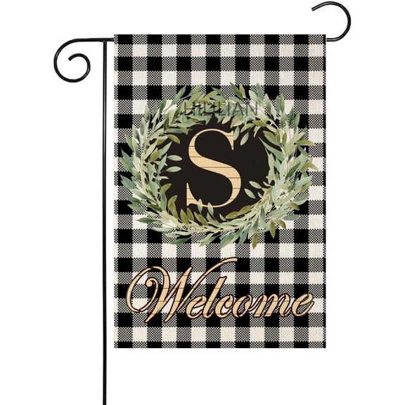 Monogram Letter S Garden Flag Floral 12x18 Inch Double Sided Outdoor Small Burlap Family Last Name Initial Yard Flag