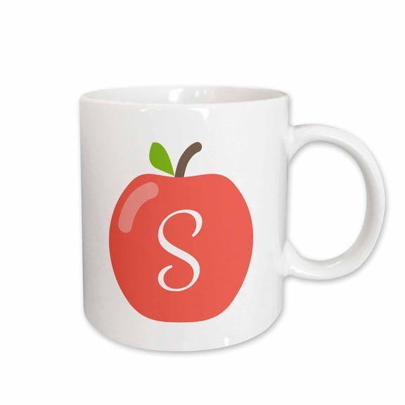 3drose, Monogram Letter S Inside a Red Apple on a White Background., 11oz Mug