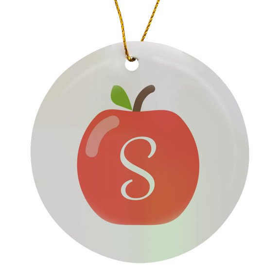 3drose, Monogram Letter S Inside a Red Apple on a White Background., Circle Porcelain Ornament
