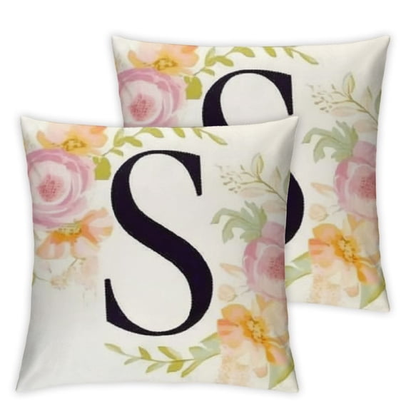 Monogram Letter S Throw Pillow Covers Floral Orange Flower Pillows Decorative Throw Pillows Pillowcase Farmhouse Decor for Couch Sofa, Family Last Name Initial Pillow Case