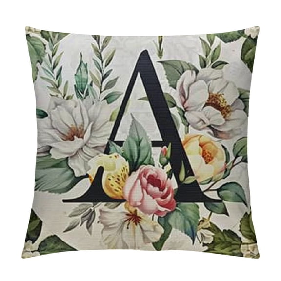 Monogram Letter A Throw Pillow Covers Floral , Greenery Spring Pillows Decorative Throw Pillows Pillowcase Summer Farmhouse Decor for Couch Sofa, Family Last Name Initial Pillow Case