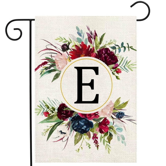 Monogram Letter W Garden Flags, Summer Garden Flag 12x18 Double Sided Floral Yard Flags Small Burlap Family Last Name Initial Garden Flag for Outside Decorations(W)