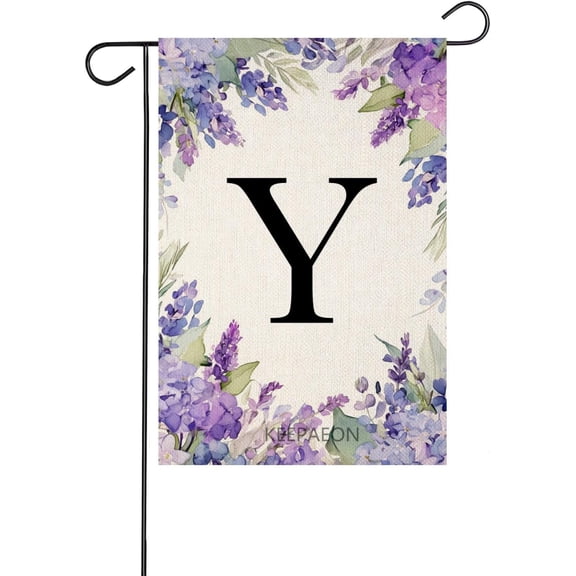 Monogram Letter Y Garden Flag Lavender Double Sided Linen 12 x 18 Inch Small Yard Decoration for Spring Autumn Winter