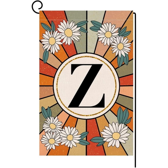 Monogram Letter Z Garden Flag Summer Daisy 12x18 Vertical Double Sided Spring Floral Outside Decorations Small Burlap Family Last Name Initial Yard Flag