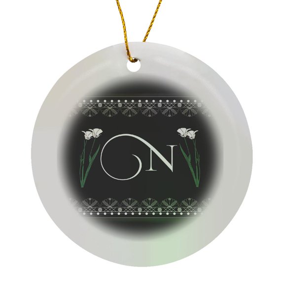 3drose, Monogram - N, Circle Porcelain Ornament