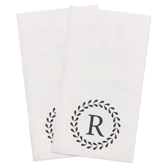 MyMealivos 20Pcs Monogrammed Hand Towels, Letter R Initial Disposable Napkins, Decorative Guest Paper Towels for Wedding, Baby Shower, Birthday Party, Bathroom, Kitchen