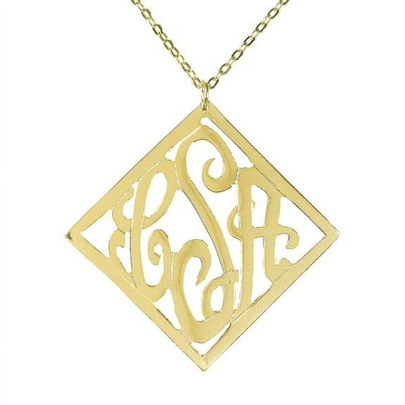 Monogram Necklace Personalized Stylish Frame in Sterling Silver or 14K Gold Plated Sterling Silver