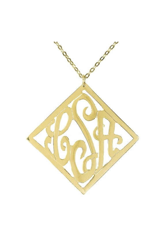 Monogram Necklace Personalized Stylish Frame in Sterling Silver or 14K Gold Plated Sterling Silver