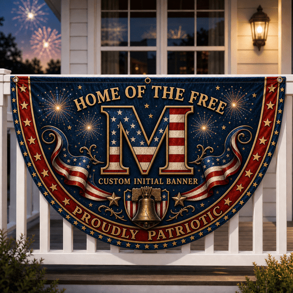 Monogram Patriotic Flag 250 Custom Initial Banner for Porch, July 4th & USA Pride