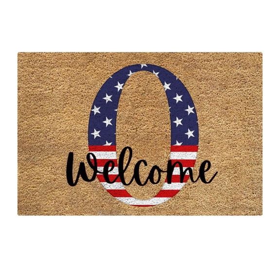 Monogram Patriotic Star Print Coir Doormat, 23.6X35.4inch Personalized Initial Welcome Mat, Patriotic Front Door Entry Rug, Durable Natural Coconut Fiber Outdoor Mat for Home Decor