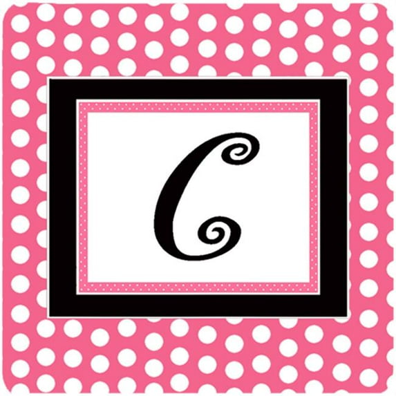 Monogram - Pink Black Polka Dots Foam Coasters, Initial Letter C - Set Of 4, 3.5 x 3.5 In.