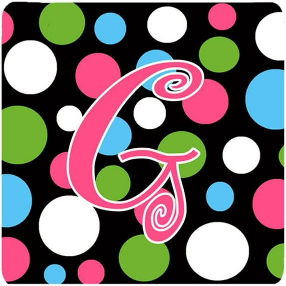 Monogram - Polkadots And Pink Foam Coasters - Set 4, Initial Letter G