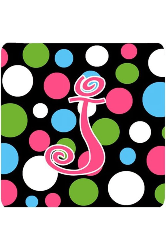 Monogram - Polkadots And Pink Foam Coasters - Set 4, Initial Letter J