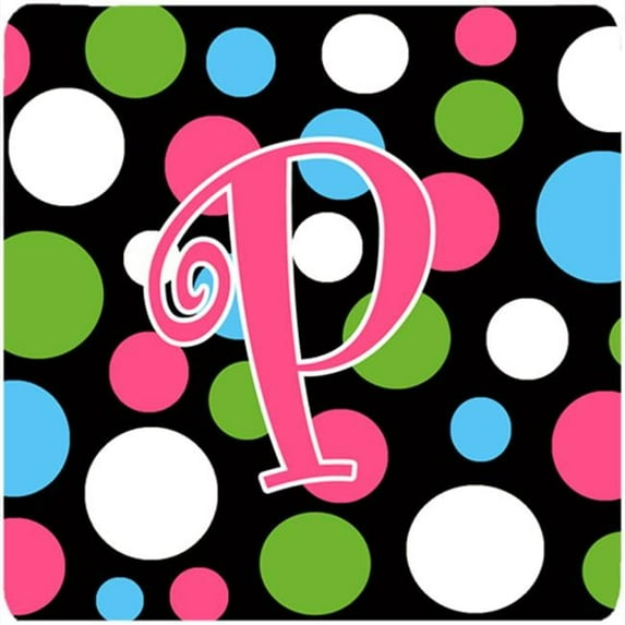 Monogram - Polkadots And Pink Foam Coasters - Set 4, Initial Letter P