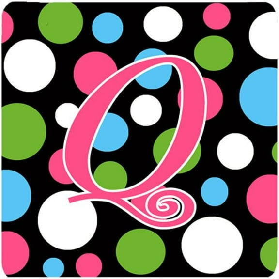 Monogram - Polkadots And Pink Foam Coasters - Set 4, Initial Letter Q