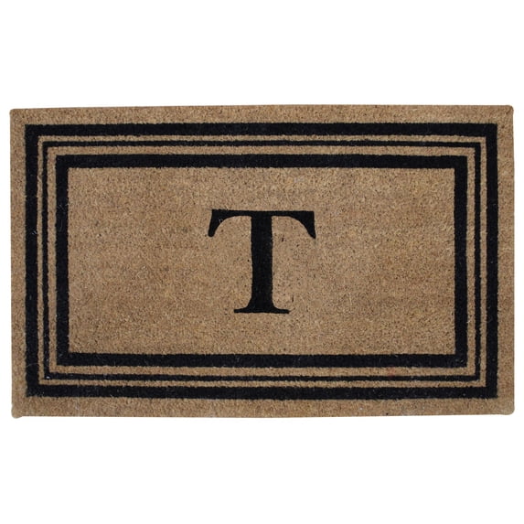 Monogram Printed Coir Fiber Doormat 18x28 Non-Slip Rug, Durable Outdoor / Indoor Mat, Entryway, Front Door, Porch, Patio, Welcome Mat, Letter T