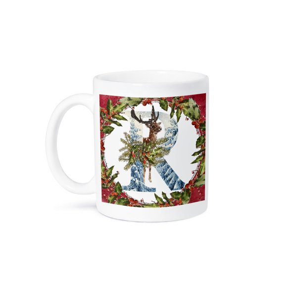 3drose, Monogram R Christmas Deer Buck Decorative Initial, 15oz Mug